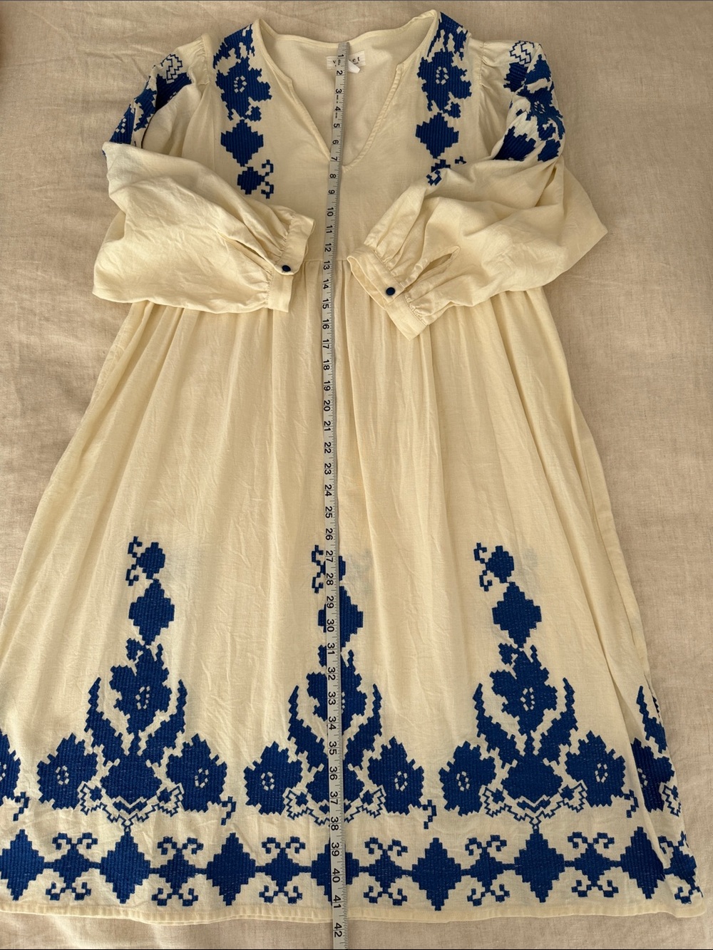 Velvet by Graham & Spencer White Midi Dress with Blue Embroidery - Picture 13 of 13